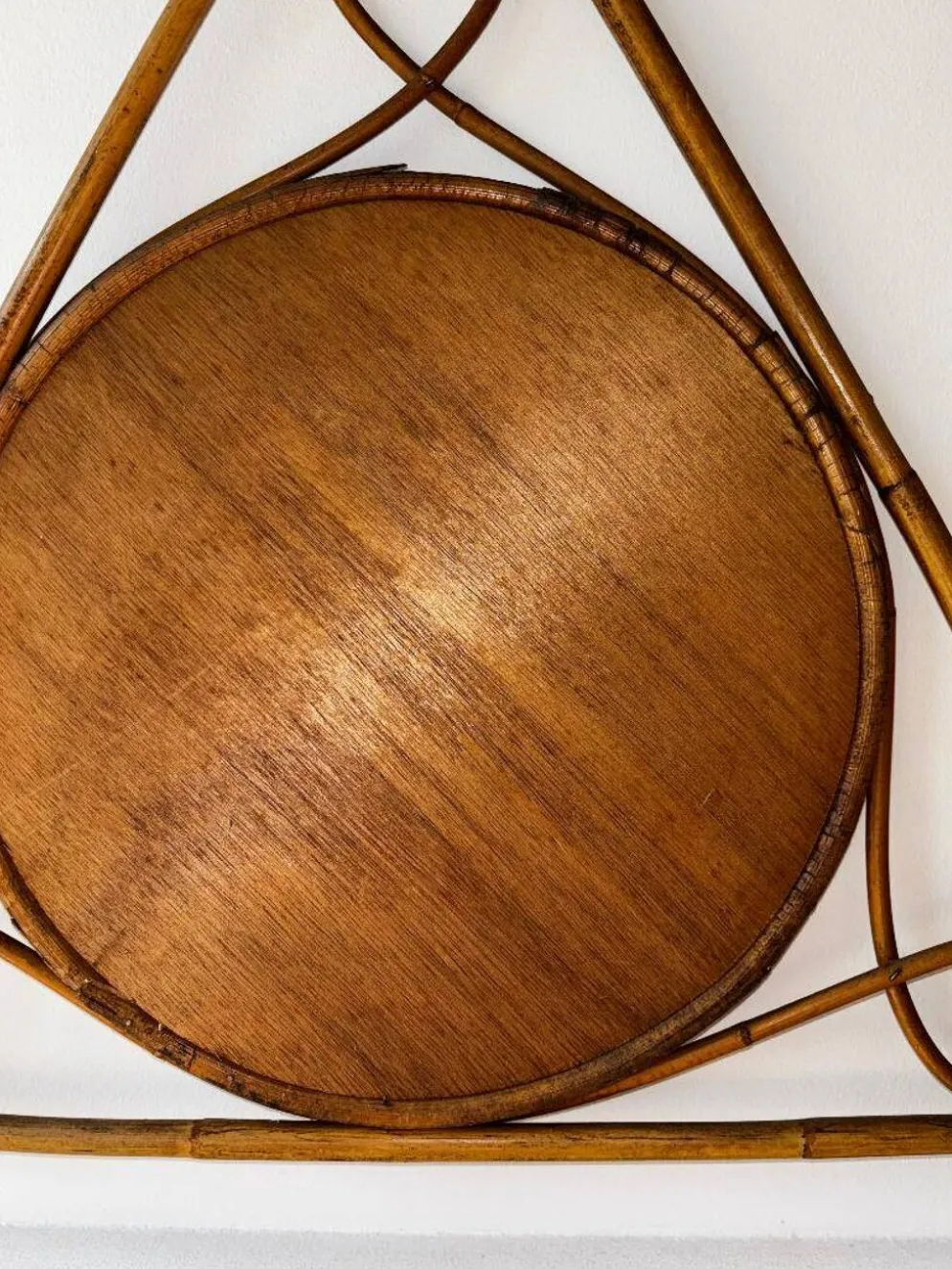 Miroir vintage en bambou et rotin – années 1950