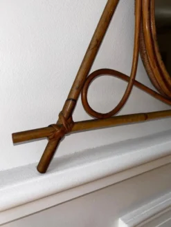 Miroir vintage en bambou et rotin – années 1950