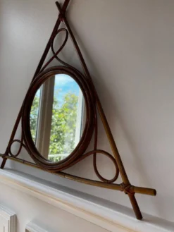 Miroir vintage en bambou et rotin – années 1950