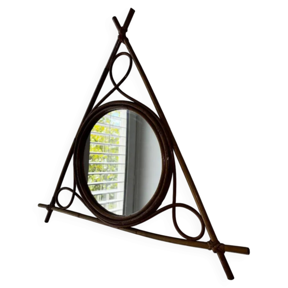 Miroir vintage en bambou et rotin – années 1950