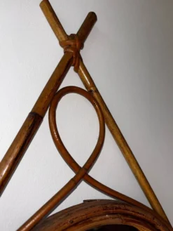 Miroir vintage en bambou et rotin – années 1950