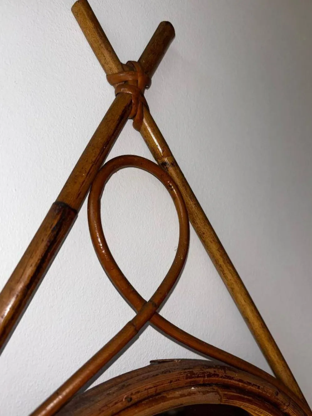 Miroir vintage en bambou et rotin – années 1950