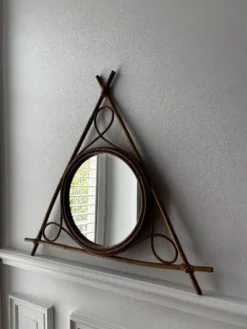 Miroir vintage en bambou et rotin – années 1950