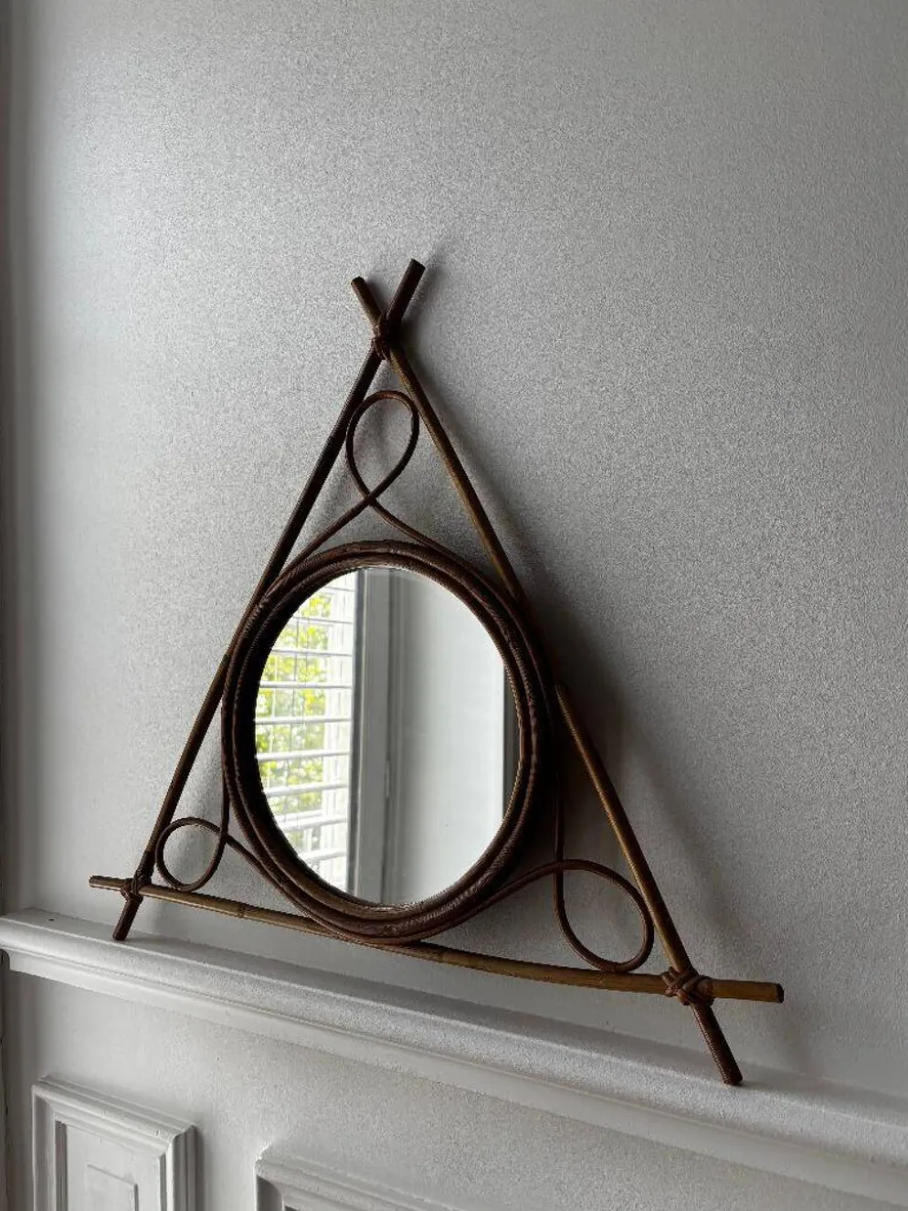 Miroir vintage en bambou et rotin – années 1950