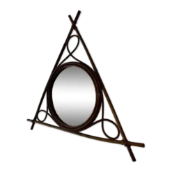 Miroir vintage en bambou et rotin – années 1950