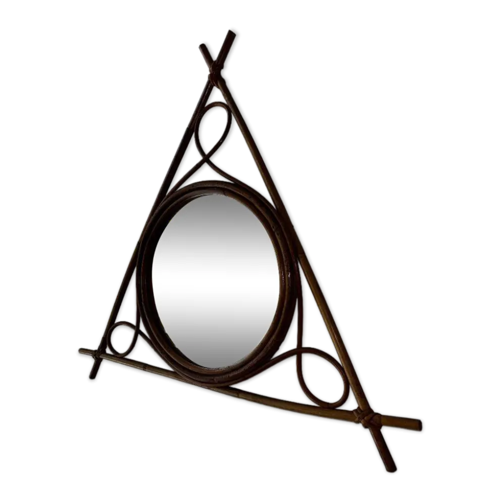 Miroir vintage en bambou et rotin – années 1950