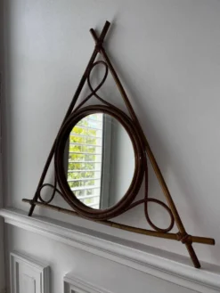 Miroir vintage en bambou et rotin – années 1950