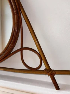 Miroir vintage en bambou et rotin – années 1950