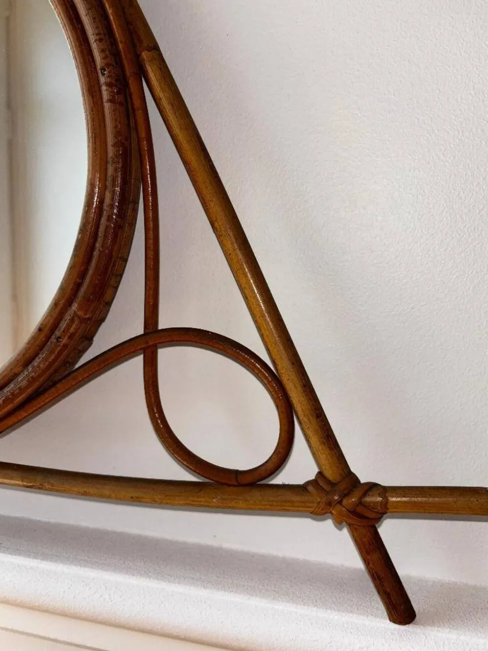 Miroir vintage en bambou et rotin – années 1950