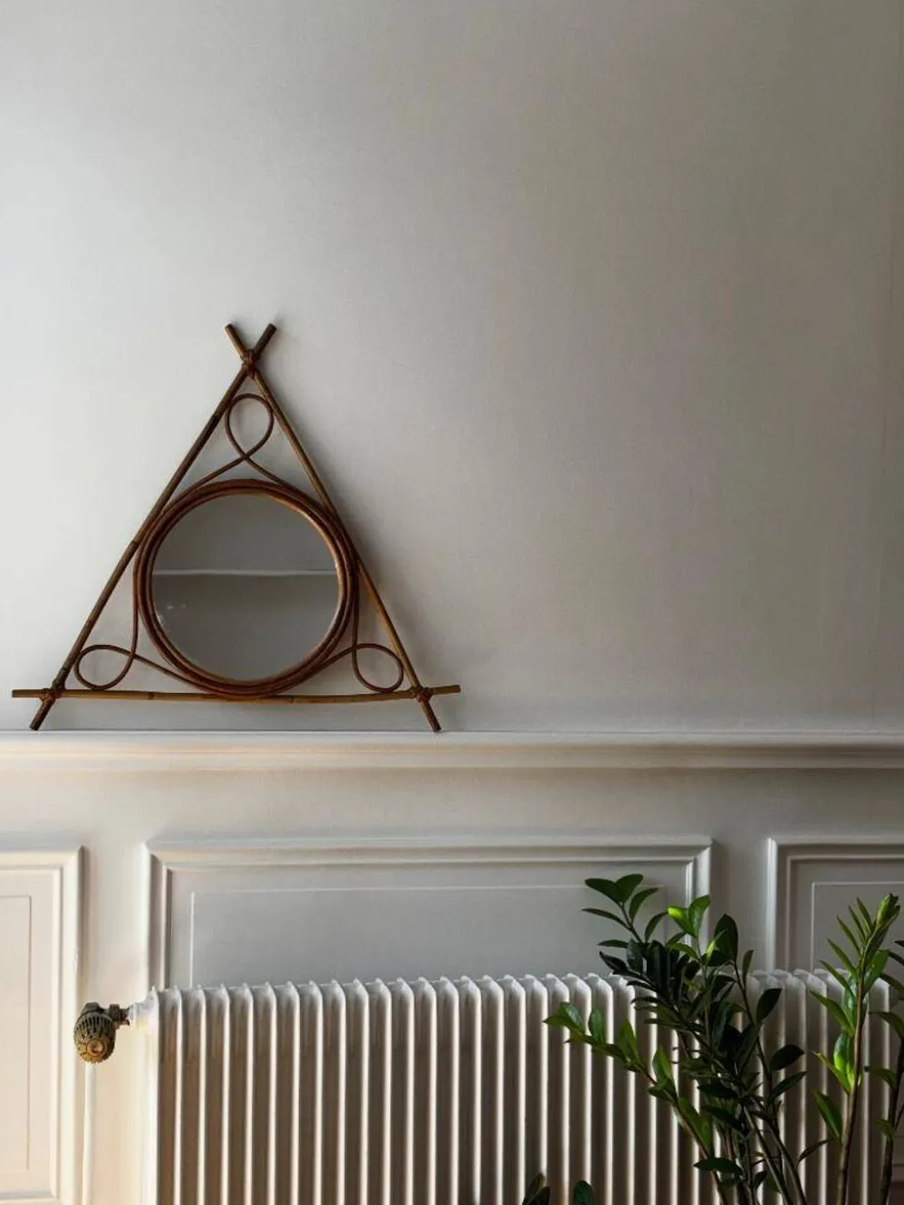 Miroir vintage en bambou et rotin – années 1950
