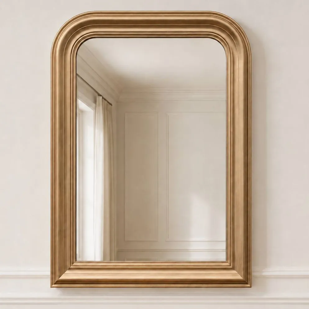 Miroir vintage en bois doré champagne – style Louis-Philippe – 86 × 62 cm