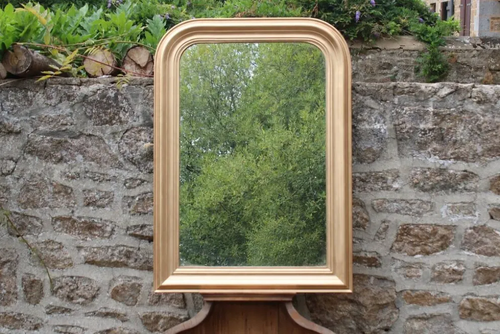 Miroir vintage en bois doré champagne – style Louis-Philippe – 86 × 62 cm
