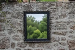 Miroir vintage en bois et stuc bleu nuit patiné doré – style baroque – 51 ×