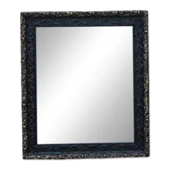 Miroir vintage en bois et stuc bleu nuit patiné doré – style baroque – 51 ×