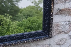 Miroir vintage en bois et stuc bleu nuit patiné doré – style baroque – 51 ×