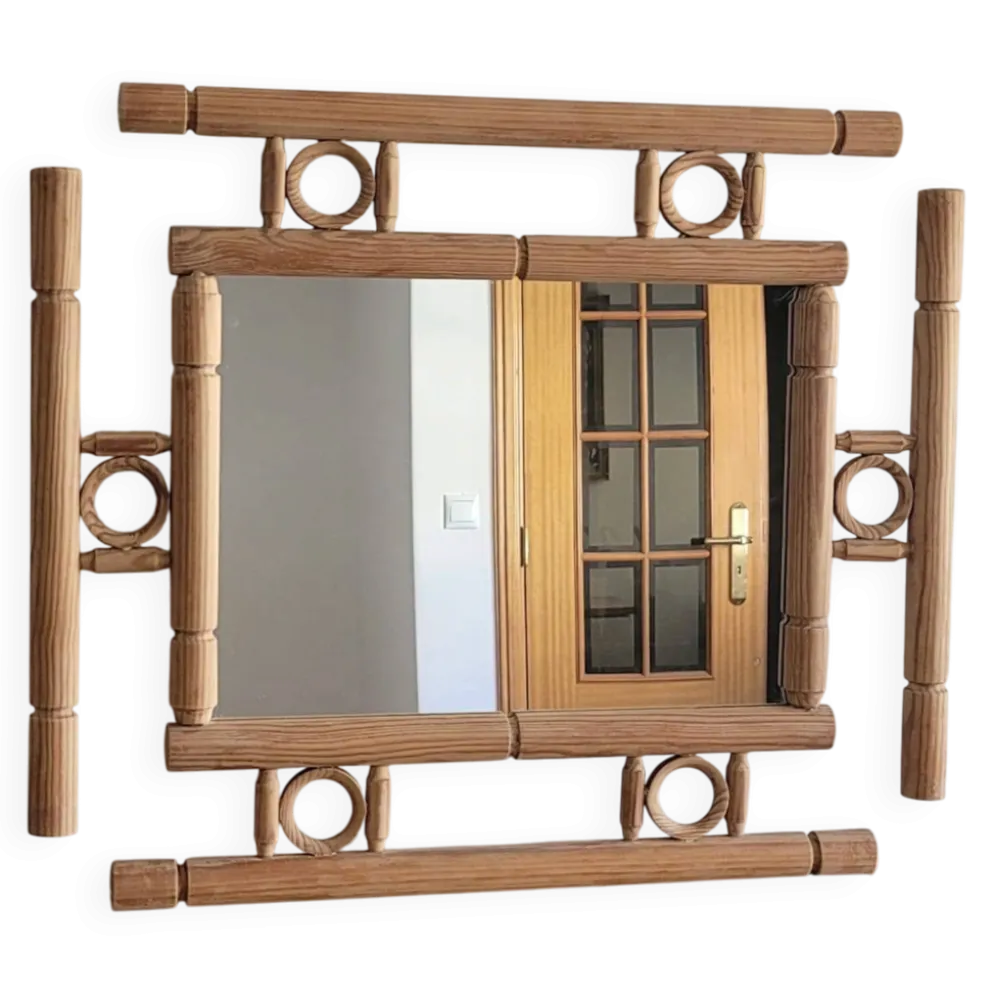 Miroir vintage en bois massif - années 1970