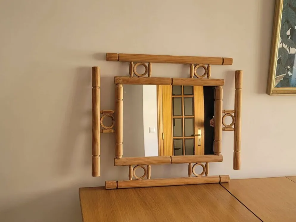 Miroir vintage en bois massif - années 1970