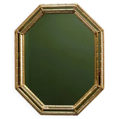 Miroir vintage en faux bambou doré, années 1980