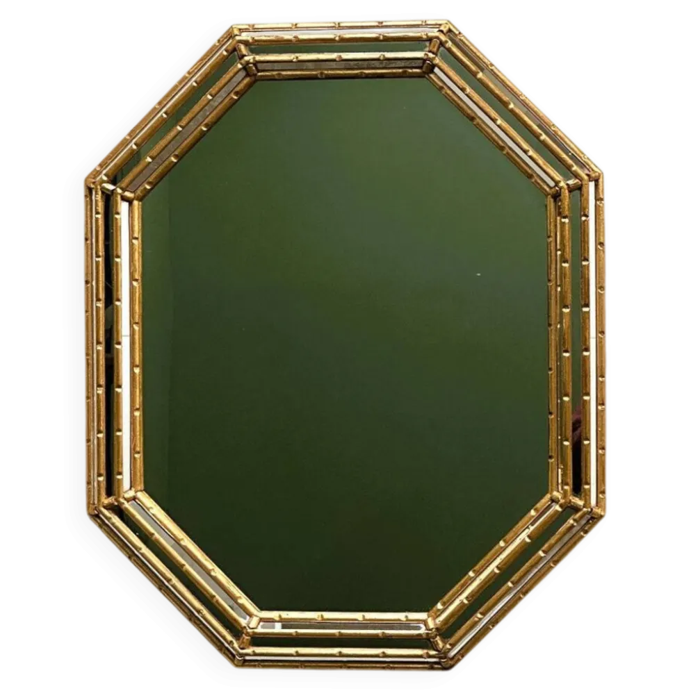Miroir vintage en faux bambou doré, années 1980