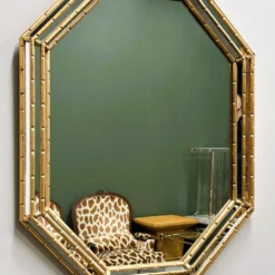 Miroir vintage en faux bambou doré, années 1980