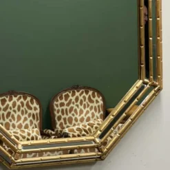 Miroir vintage en faux bambou doré, années 1980