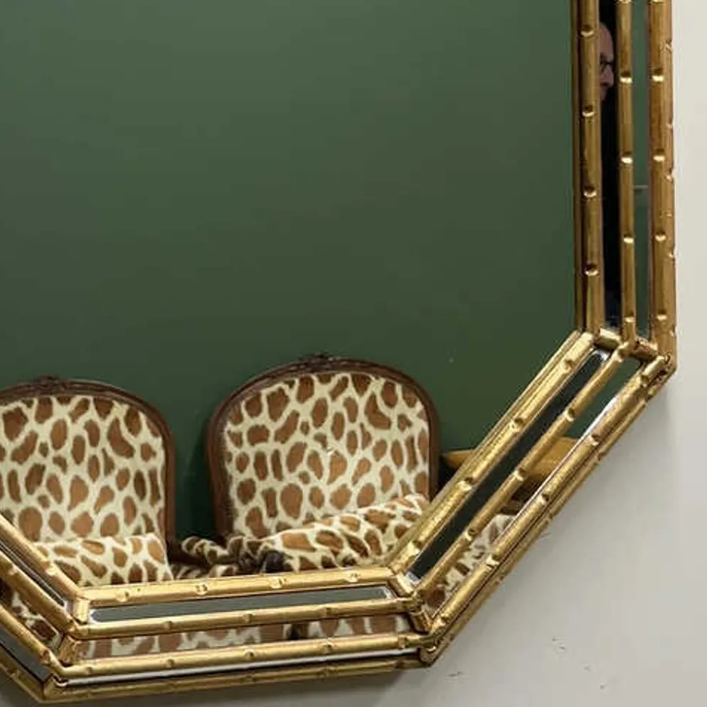 Miroir vintage en faux bambou doré, années 1980