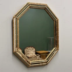 Miroir vintage en faux bambou doré, années 1980