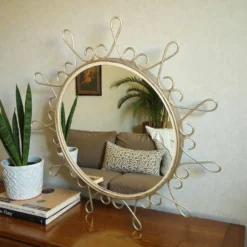 Miroir vintage en métal doré avec effet convexe des années 70