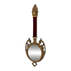Miroir vintage en métal doré et velours bordeaux