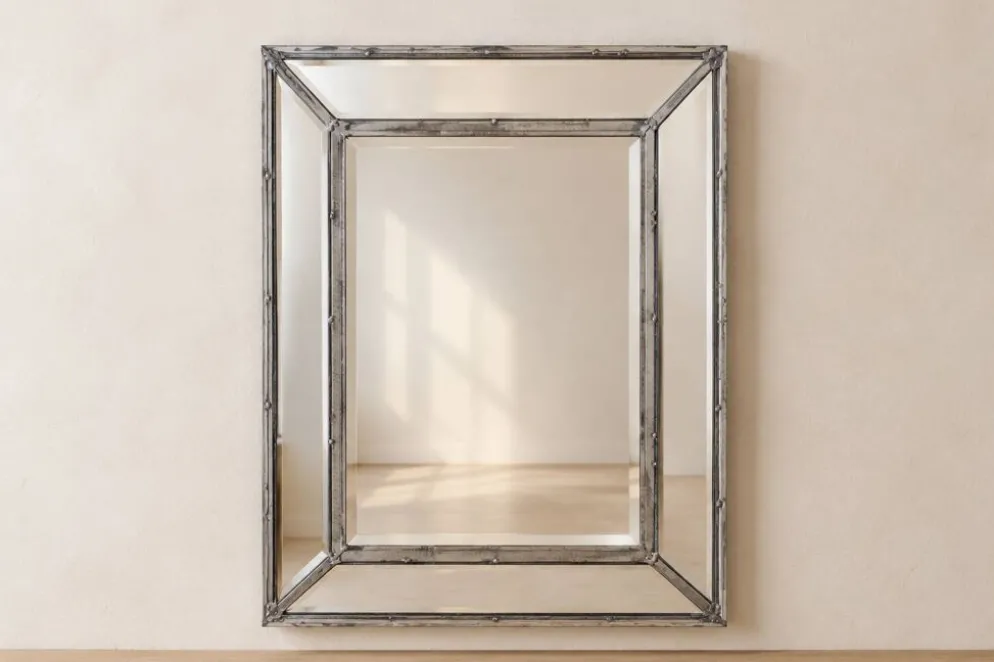 Miroir vintage en métal à parcloses – 5 glaces biseautées