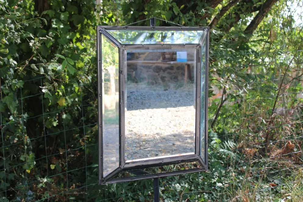 Miroir vintage en métal à parcloses – 5 glaces biseautées