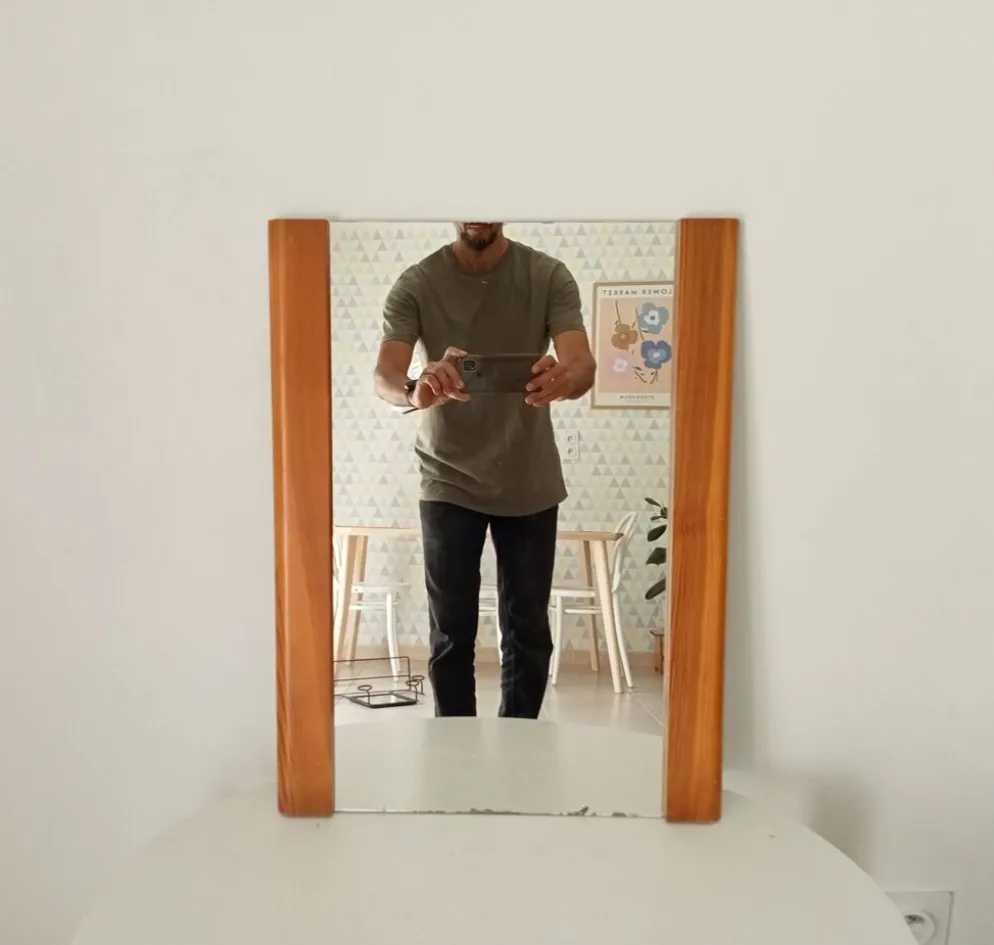 Miroir vintage en pin années 70/80 60*46 cm