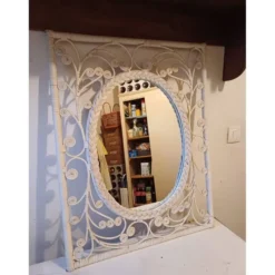 Miroir vintage en rotin et osier