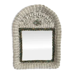Miroir vintage en rotin tressé