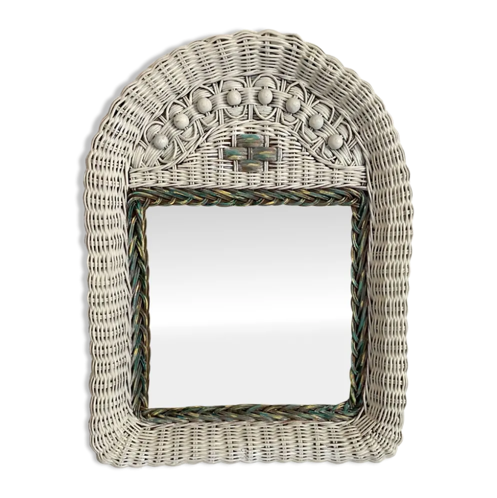 Miroir vintage en rotin tressé