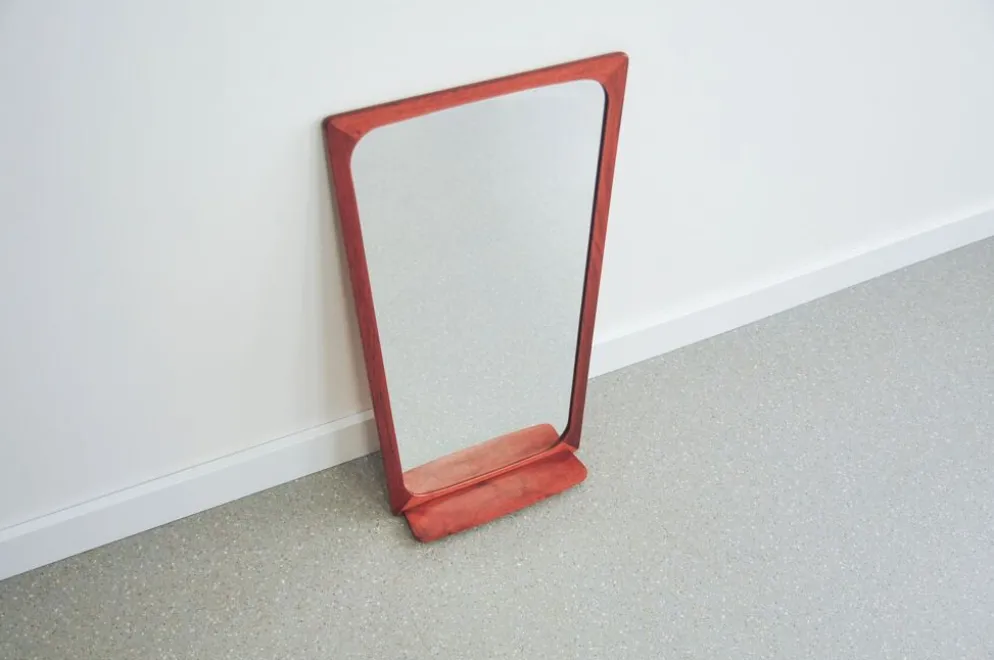 Miroir vintage en teck avec étagère