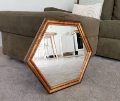 Miroir vintage hexagonale bohème chic en bois doré