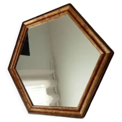 Miroir vintage hexagonale bohème chic en bois doré