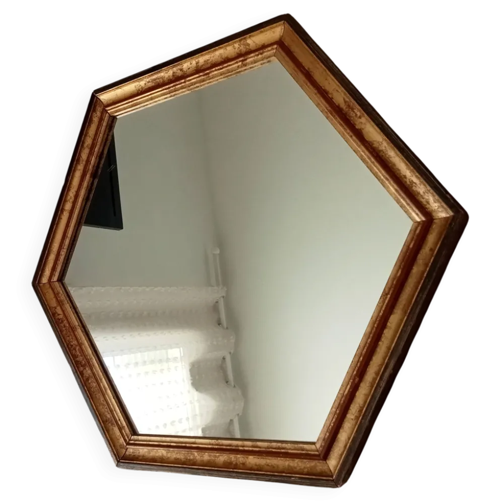 Miroir vintage hexagonale bohème chic en bois doré