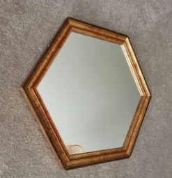 Miroir vintage hexagonale bohème chic en bois doré