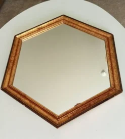Miroir vintage hexagonale bohème chic en bois doré