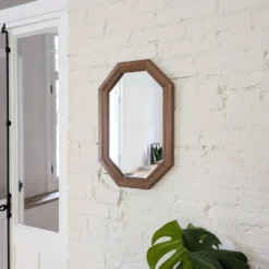 Miroir vintage octogonal bois massif nervuré salle de bain chambre couloir