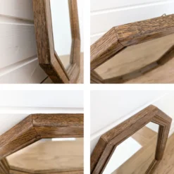 Miroir vintage octogonal bois massif nervuré salle de bain chambre couloir