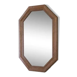 Miroir vintage octogonal bois massif nervuré salle de bain chambre couloir
