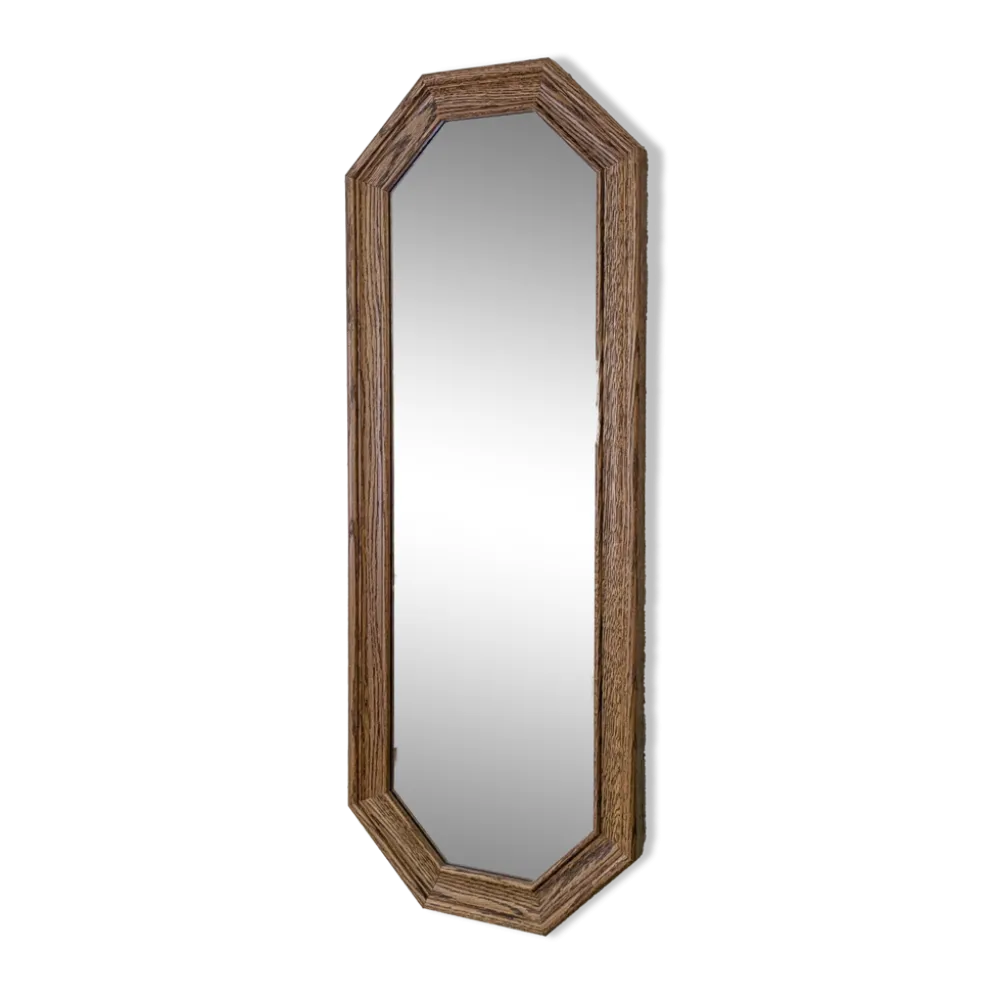Miroir vintage octogonal bois massif nervuré entrée salle de bain chambre