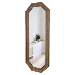 Miroir vintage octogonal bois massif nervuré entrée salle de bain chambre