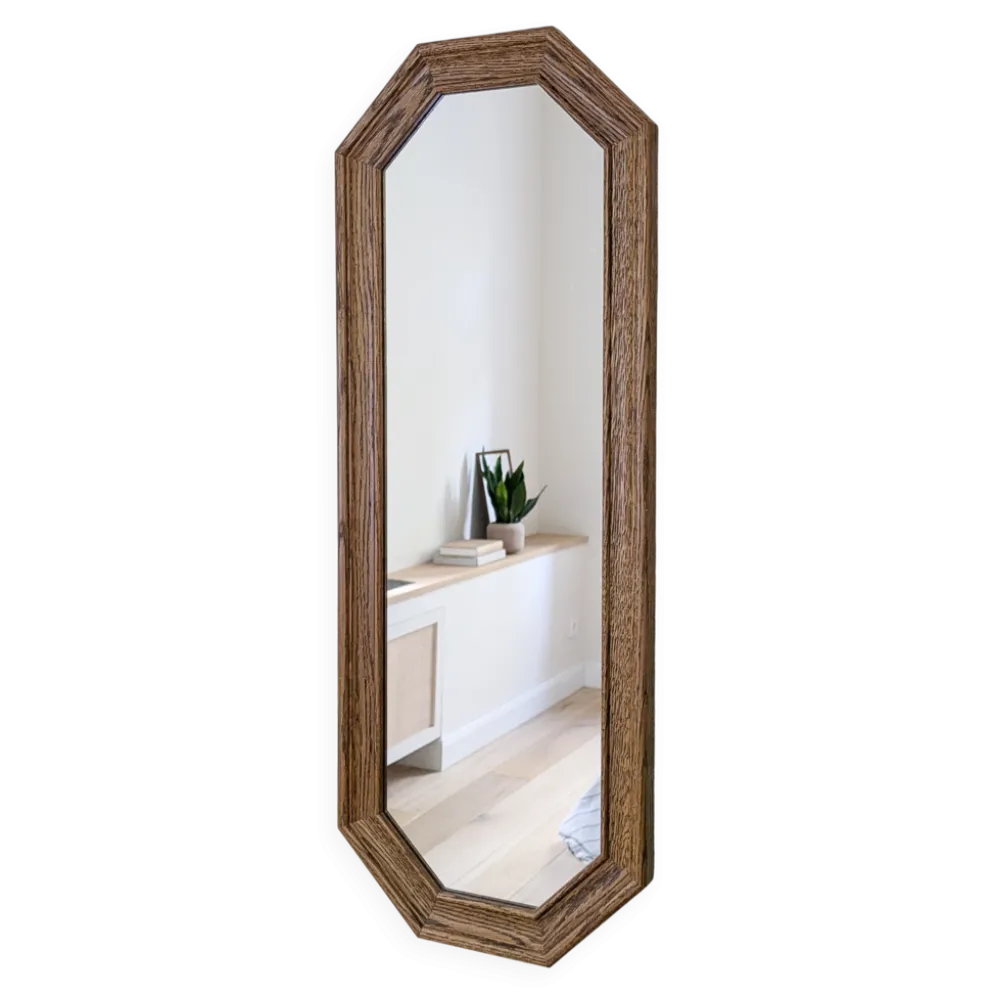 Miroir vintage octogonal bois massif nervuré entrée salle de bain chambre