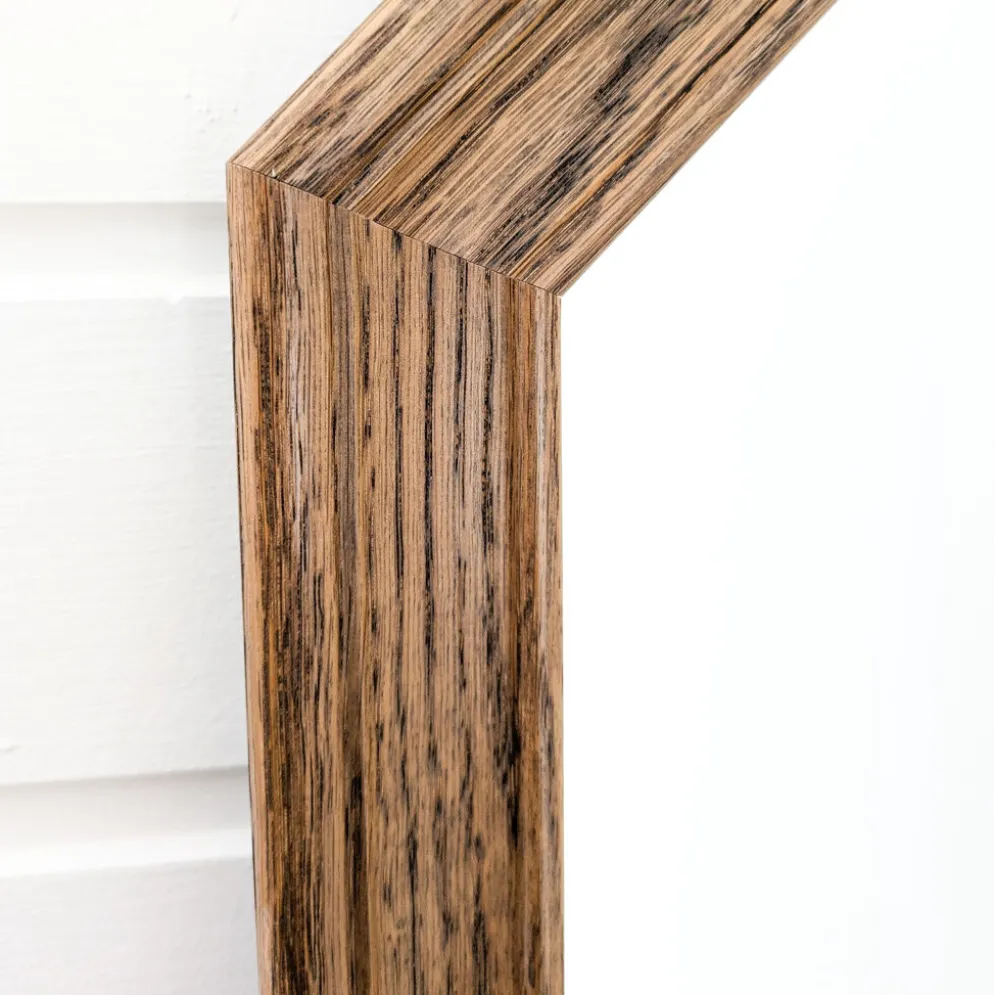 Miroir vintage octogonal bois massif nervuré entrée salle de bain chambre