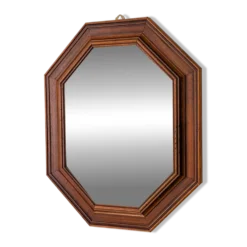 Miroir vintage octogonal en bois massif avec détails sculptés