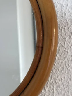 Miroir vintage 1960 pomme rotin osier bambou - 32 x 33 cm